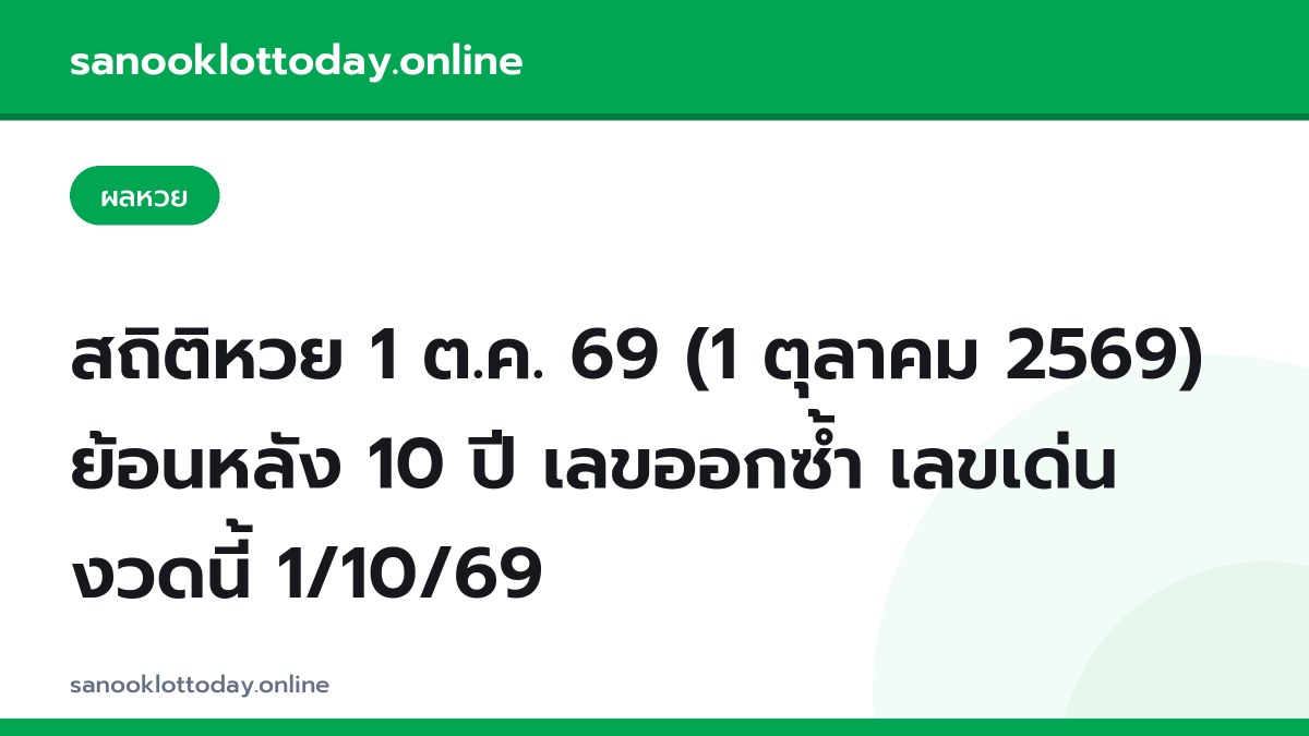 สถิติหวย 1 ต.ค. 69 (1 ตุลาคม 2569) ย้อนหลัง 10 ปี เลขออกซ้ำ เลขเด่นงวดนี้ 1/10/69